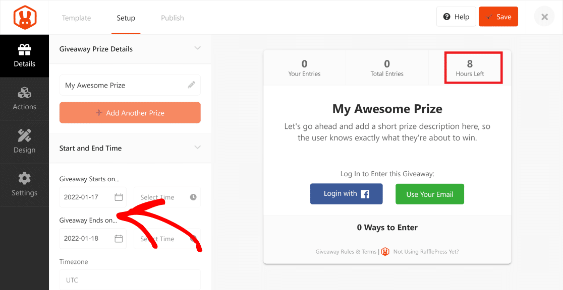 RafflePress giveaway start and end
