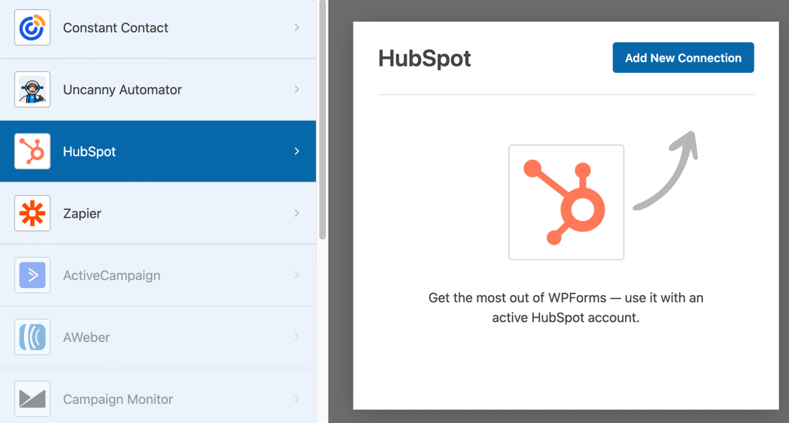 Create HubSpot connection in WPForms