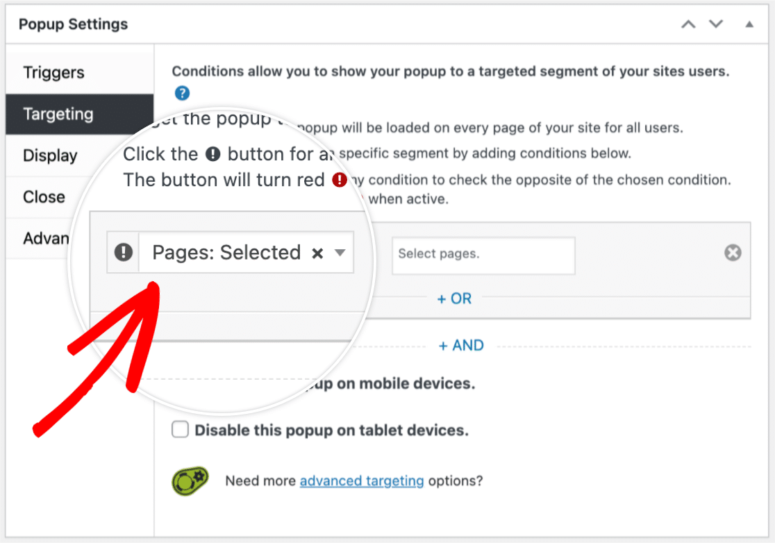 Pages selected option