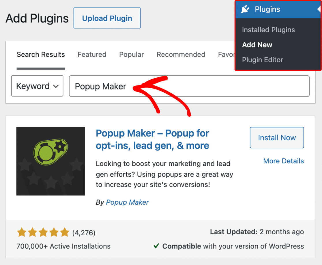 Search Popup Maker plugin
