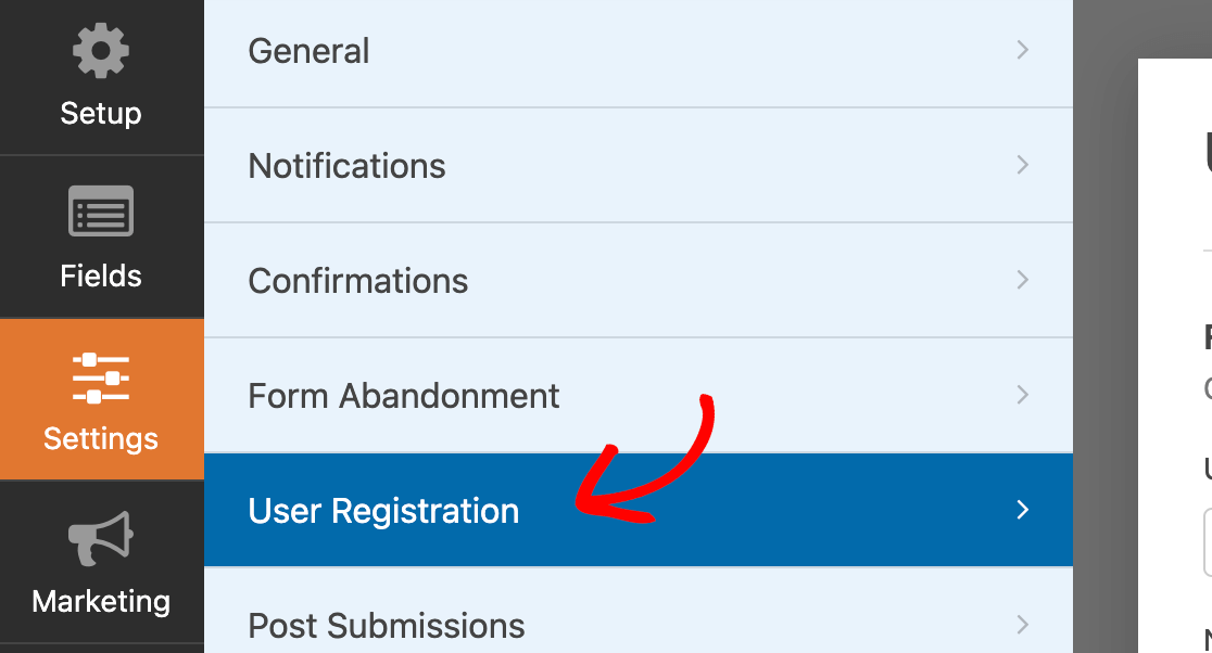 user registration settings