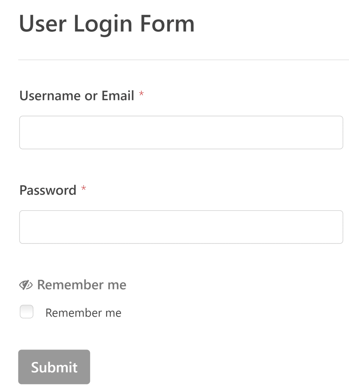 user login form fields