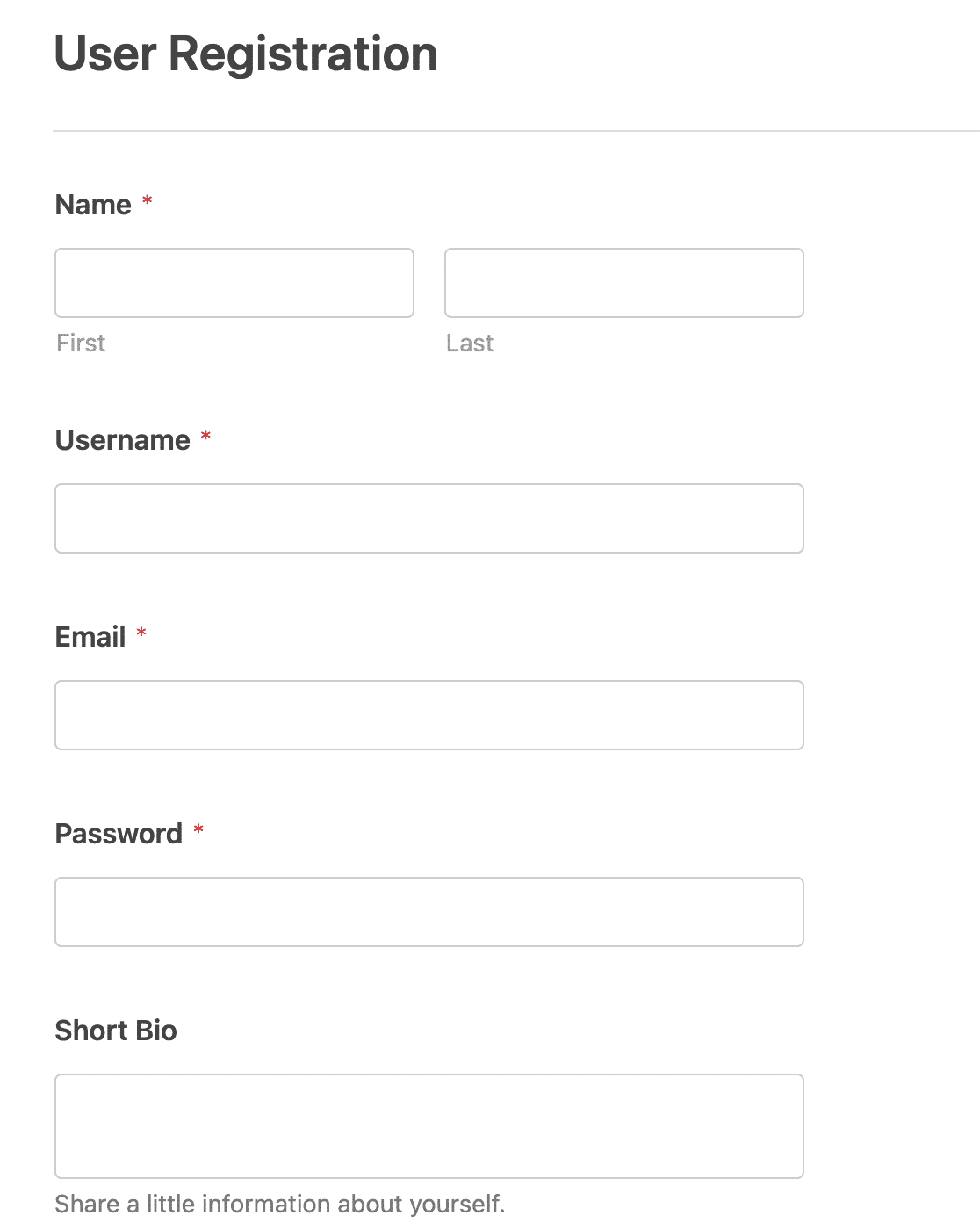 User registration form template