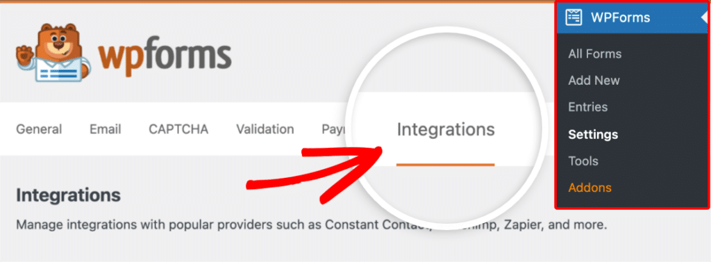 WPForms Integrations tab