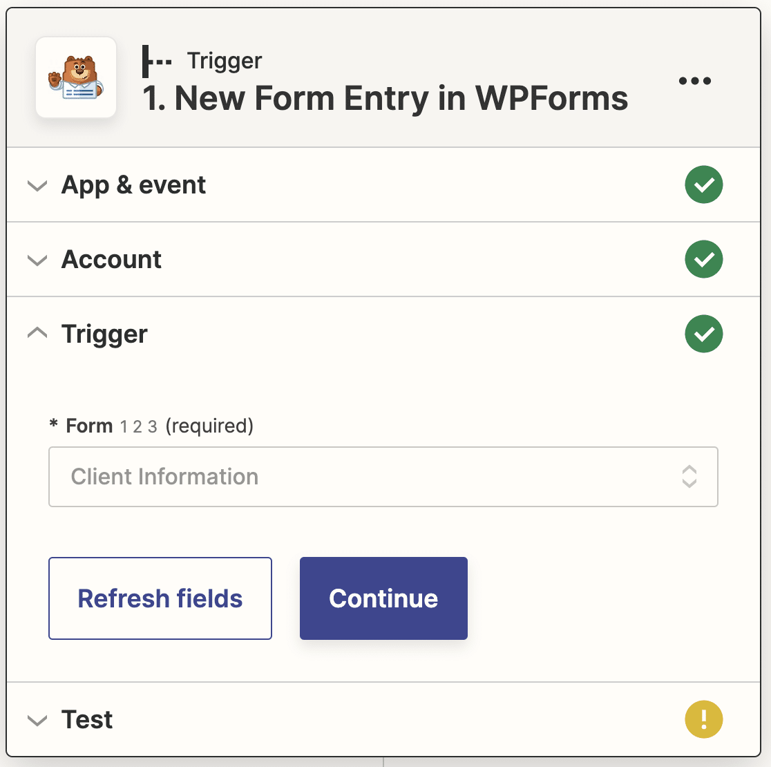 Choosing your Client Intake form to connect to Zapier