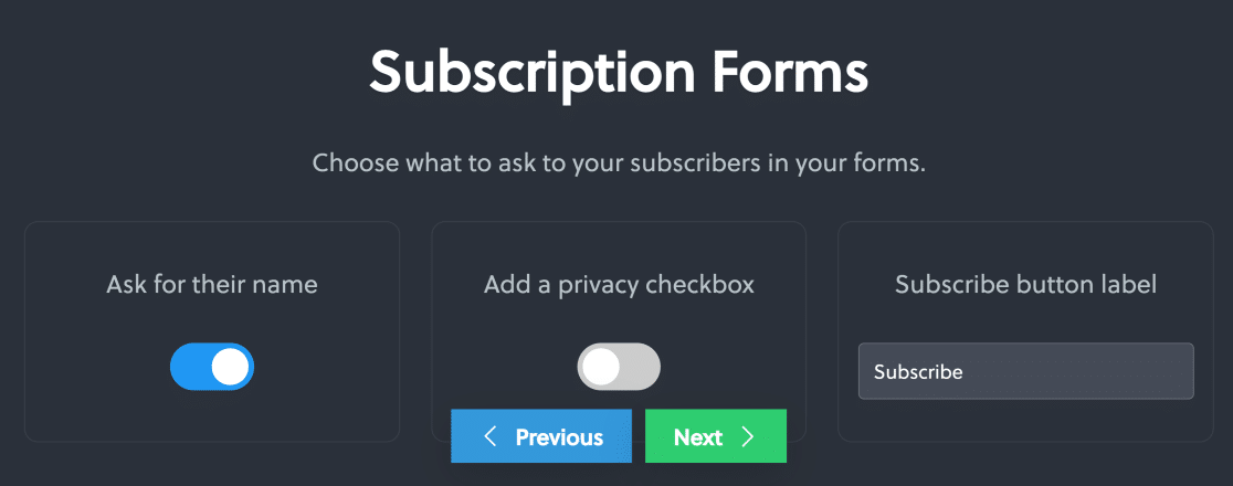 newsletter subscription form configuration
