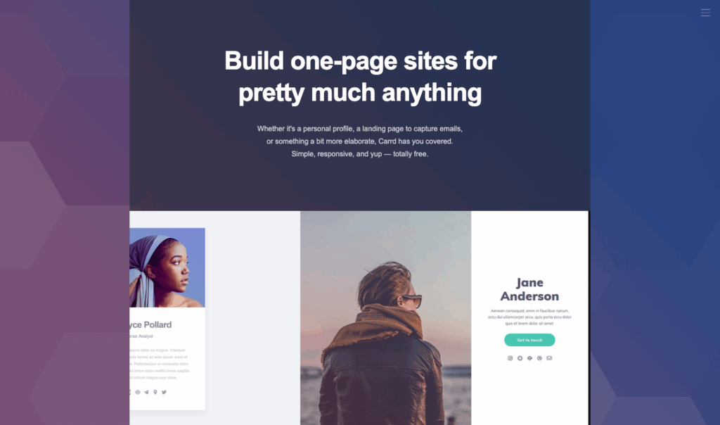 pagina iniziale di carrd