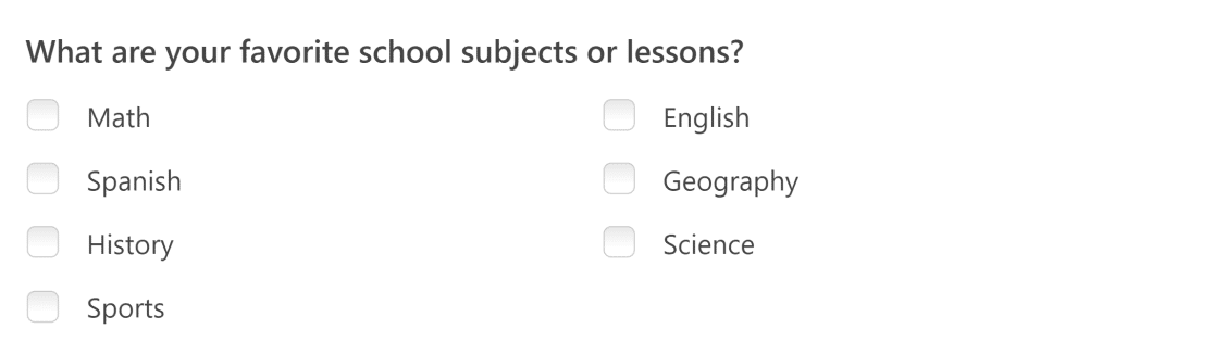 Class survey question about subject interest