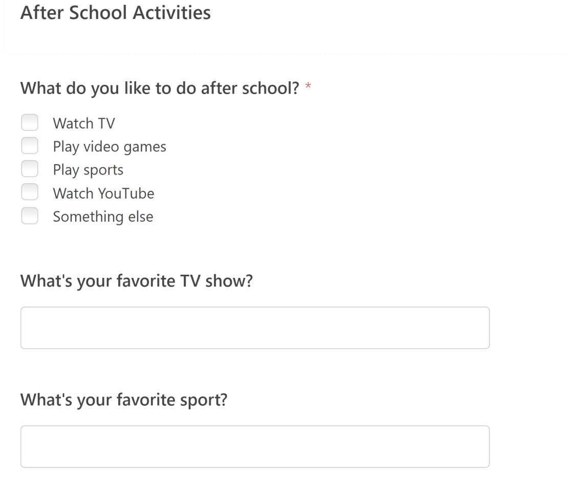 Hobbies student survey
