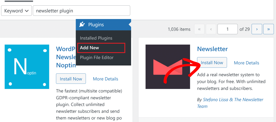 Install newsletter plugin