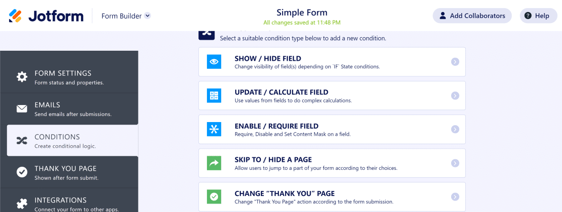 Jotform conditions