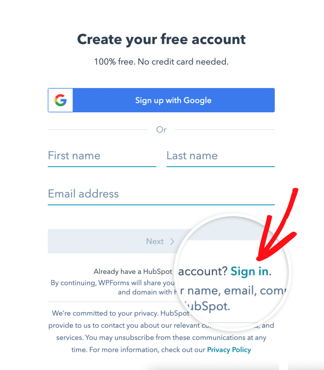 Sign in to an existing account