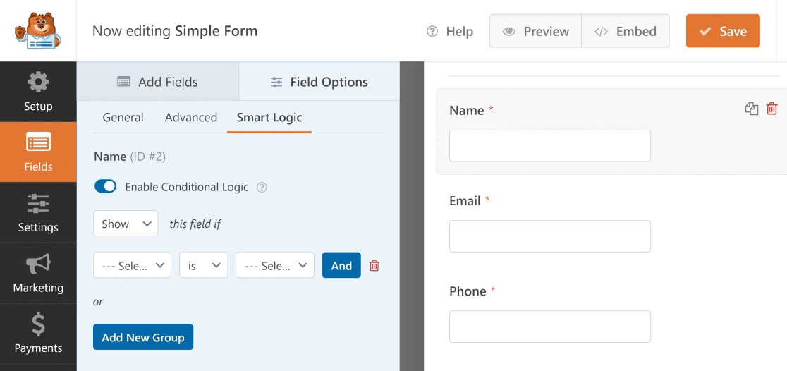 WPForms conditional logic