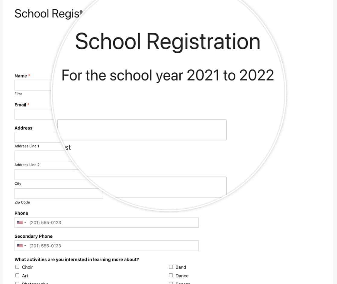 now the form will display the current year as well as the current year minus one year