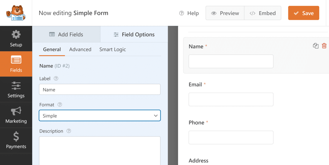 WPForms field options