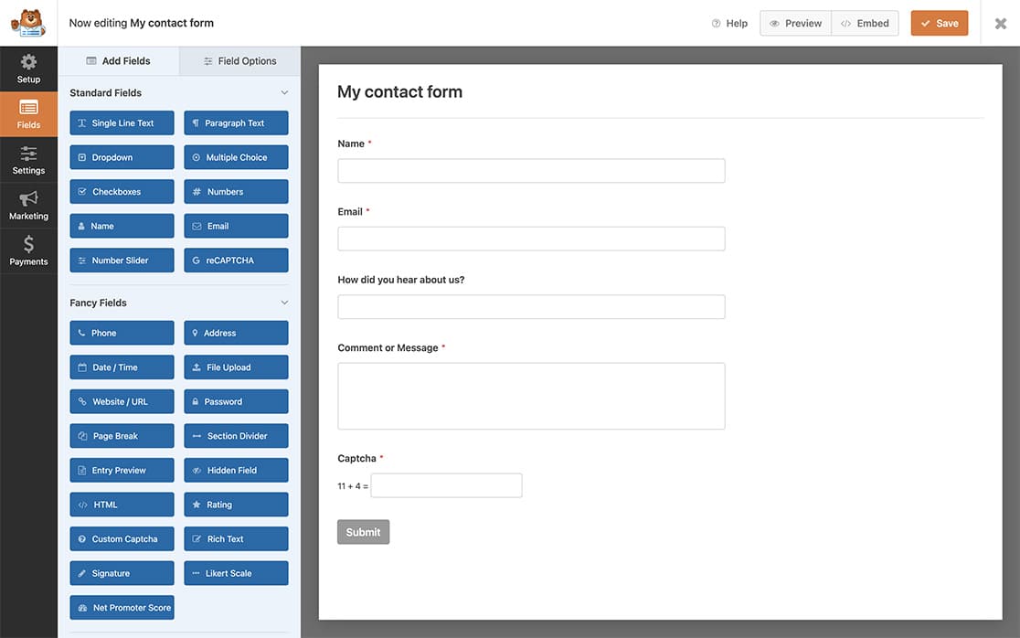 create your form and add your fields