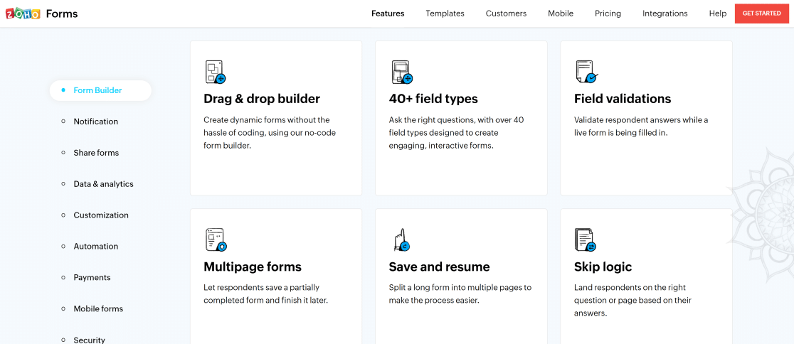 Zoho forms features