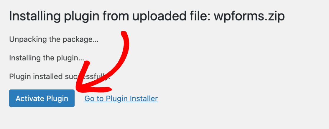 Red arrow pointing to the 'Activate Plugin' button