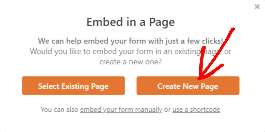 Create new page button with a large red arrow