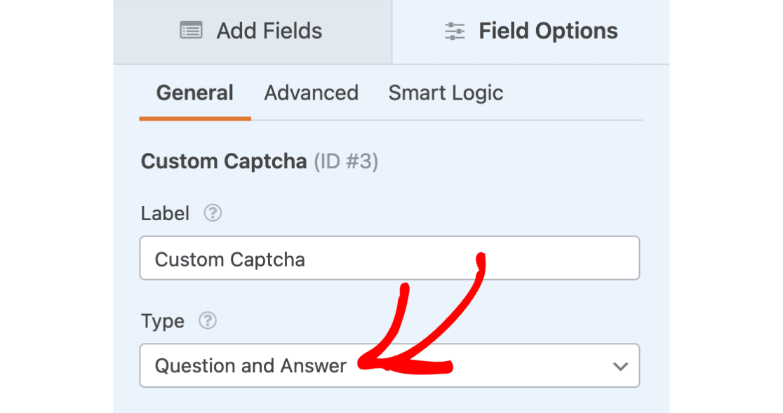 A red arrow pointing towards the Question and Answer field 