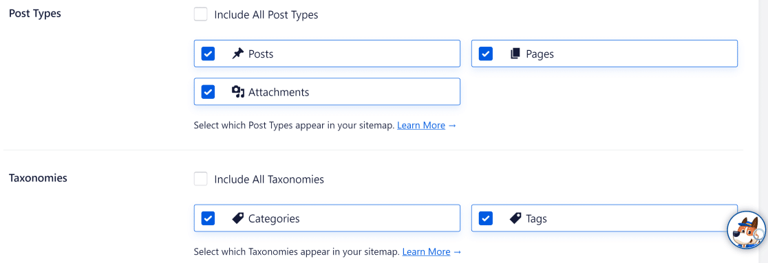 Deselected post types aioseo sitemap