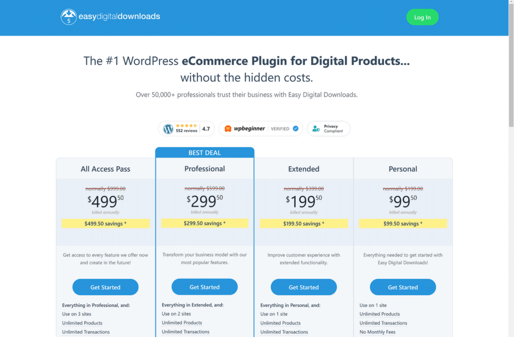 easy digital downloads pricing