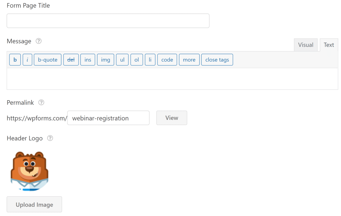 Form page settings