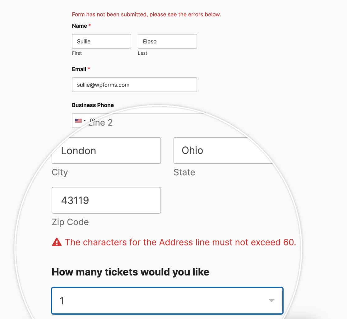 users will see an immediate address validation message if the address on line 1 or line 2 exceeds 60 characters