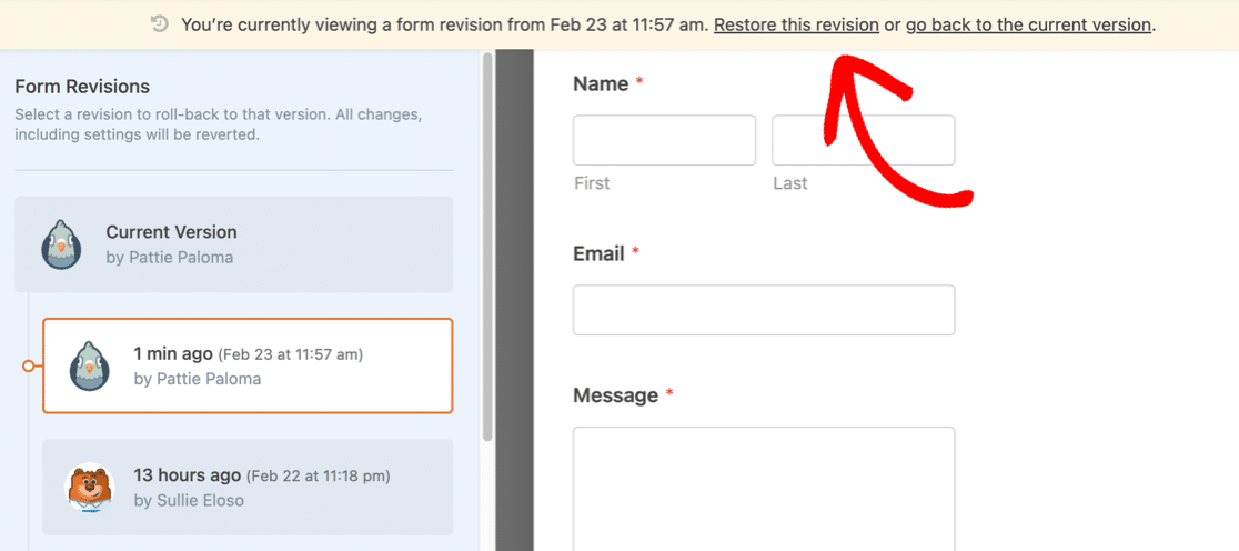 Restore form revision