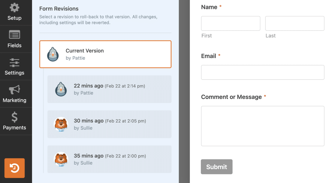 Form revisions in WPForms