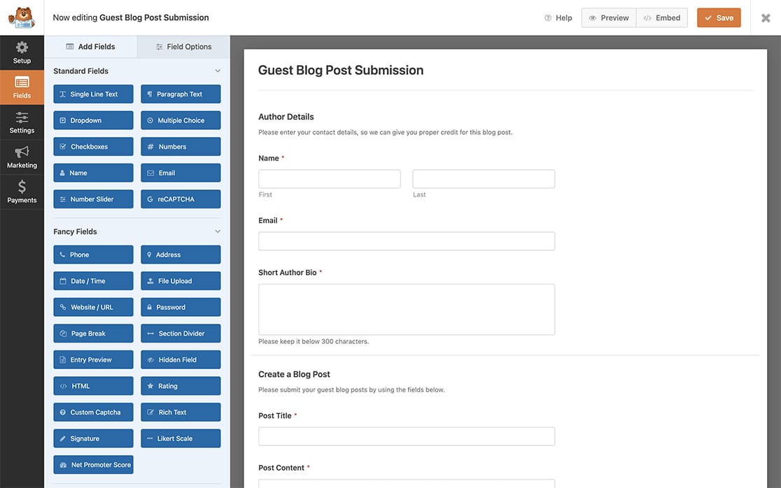 create your post submission form