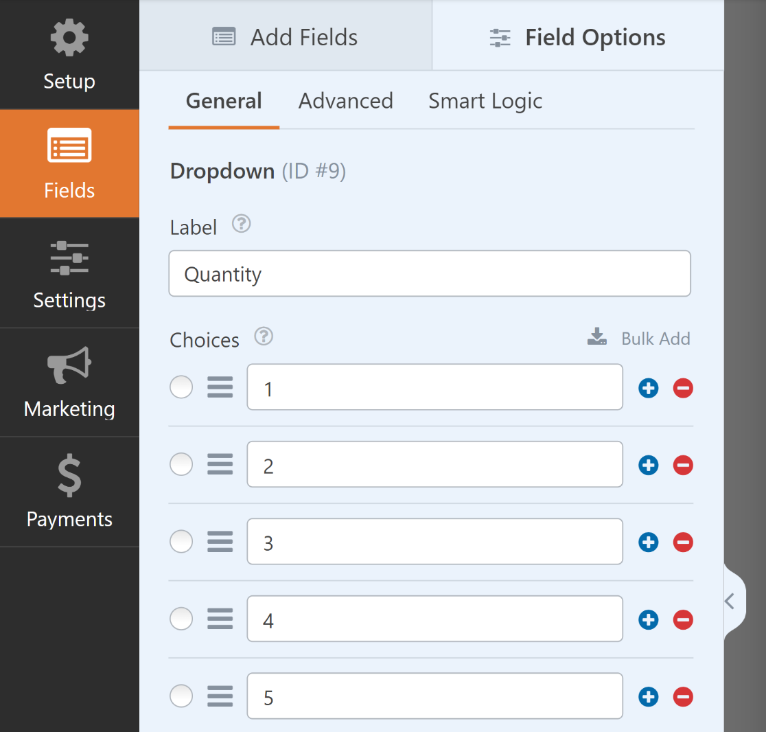 Add quantity field with dropdown