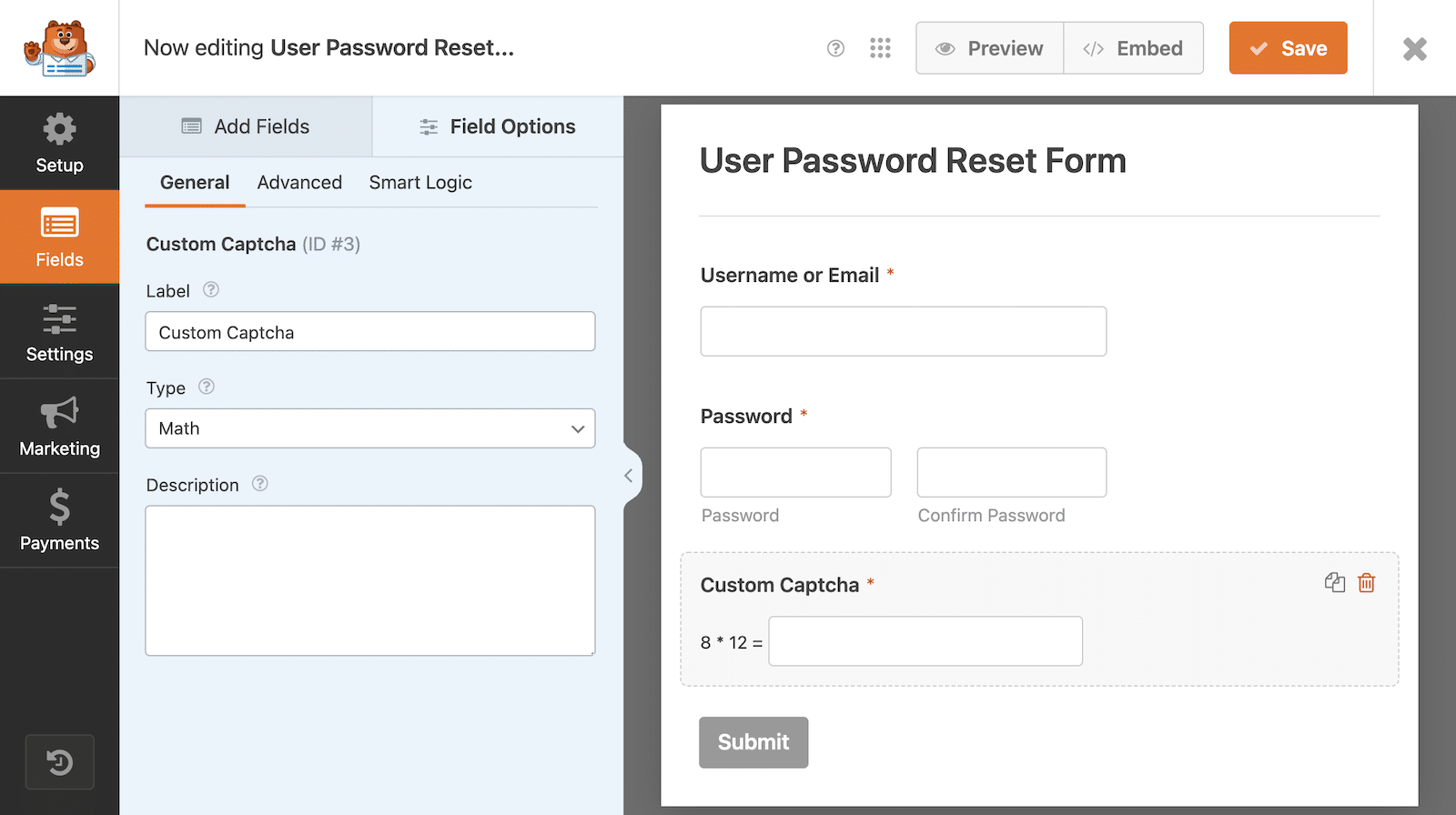 Use a Custom Captcha to preent unauthorized WordPress password resets 