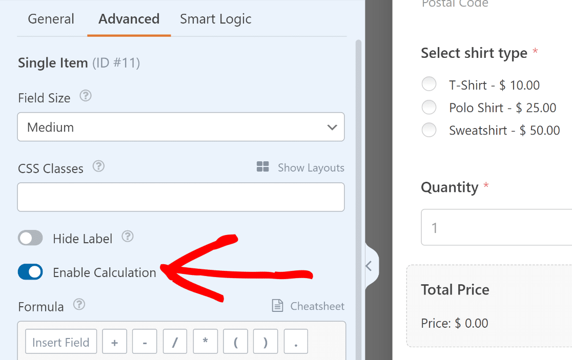 Enable Calculation option