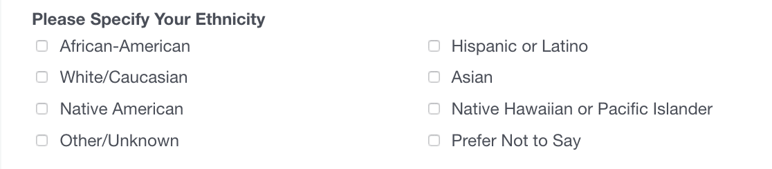 Ethnicity demographic question