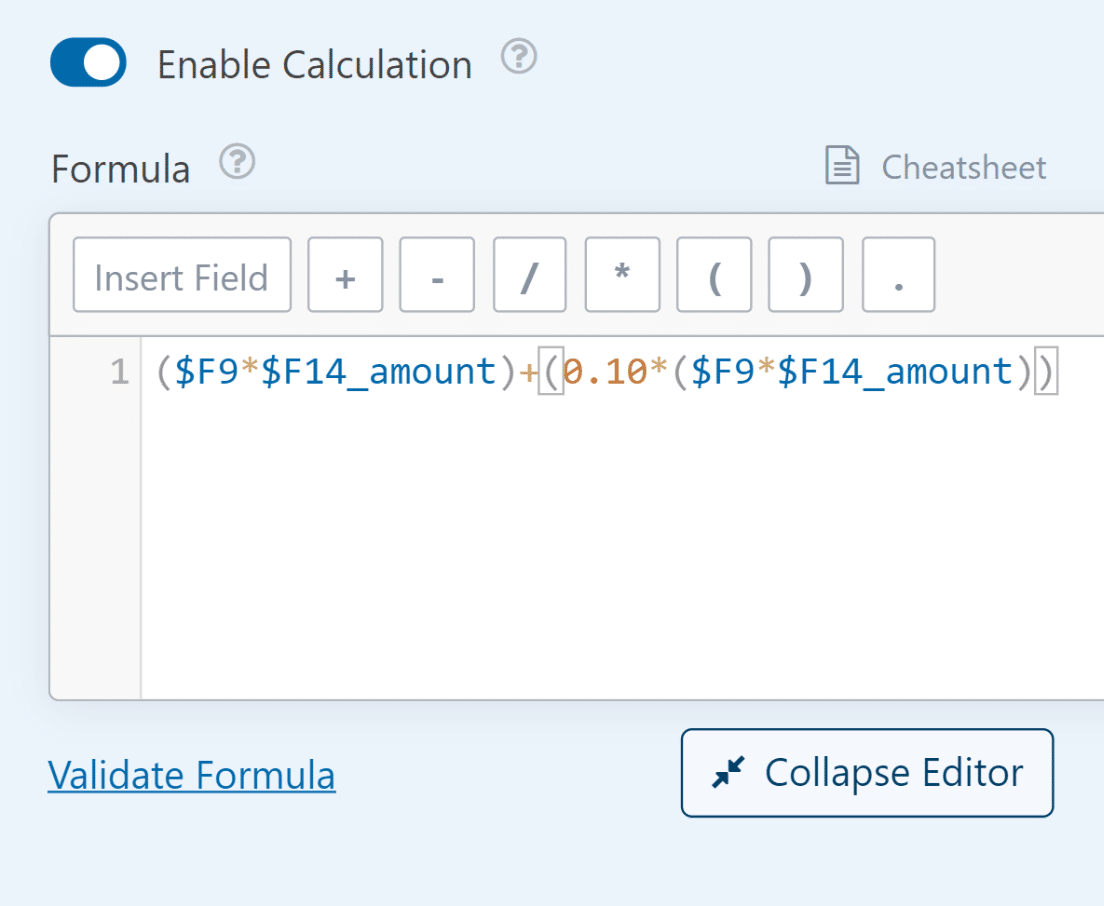 Quantity and tax formula