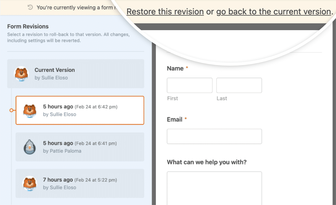 Restoring a past form revision