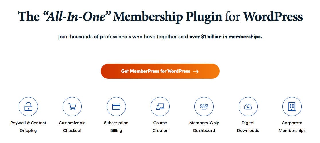 Screenshot of MemberPress homepage