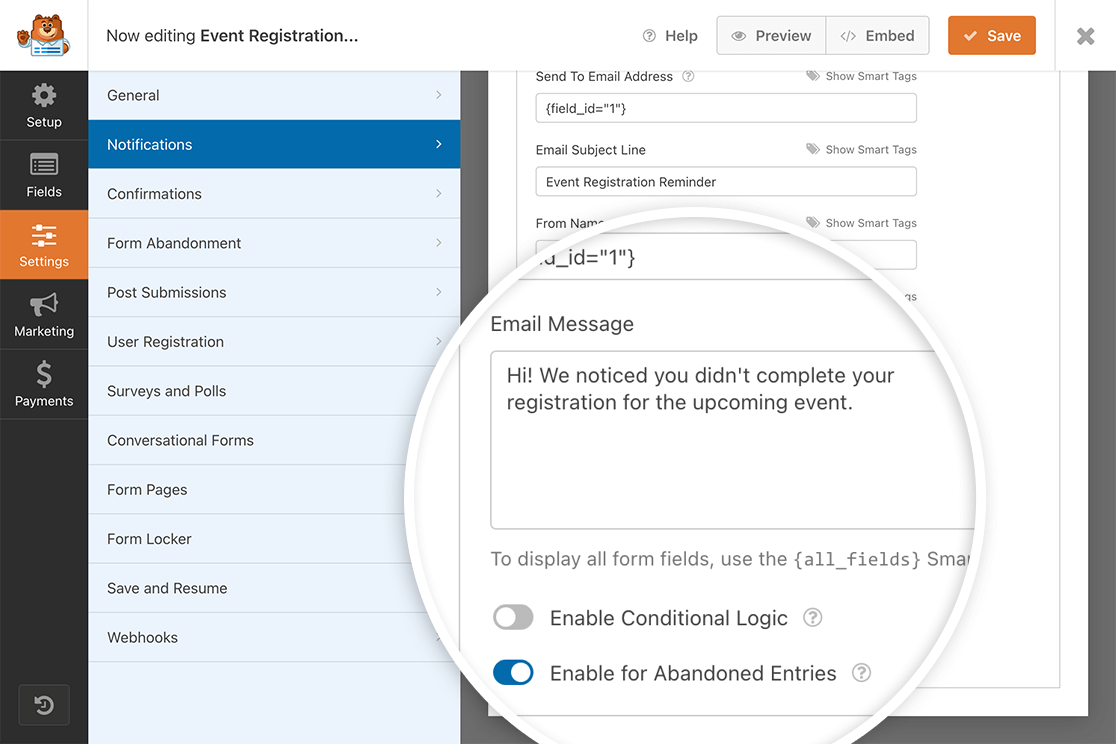 Form Abandonment Notification