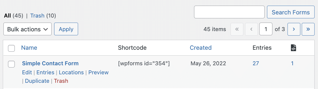 The form management features on the All Forms page