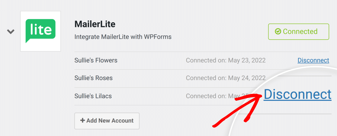Remove MailerLite account connection