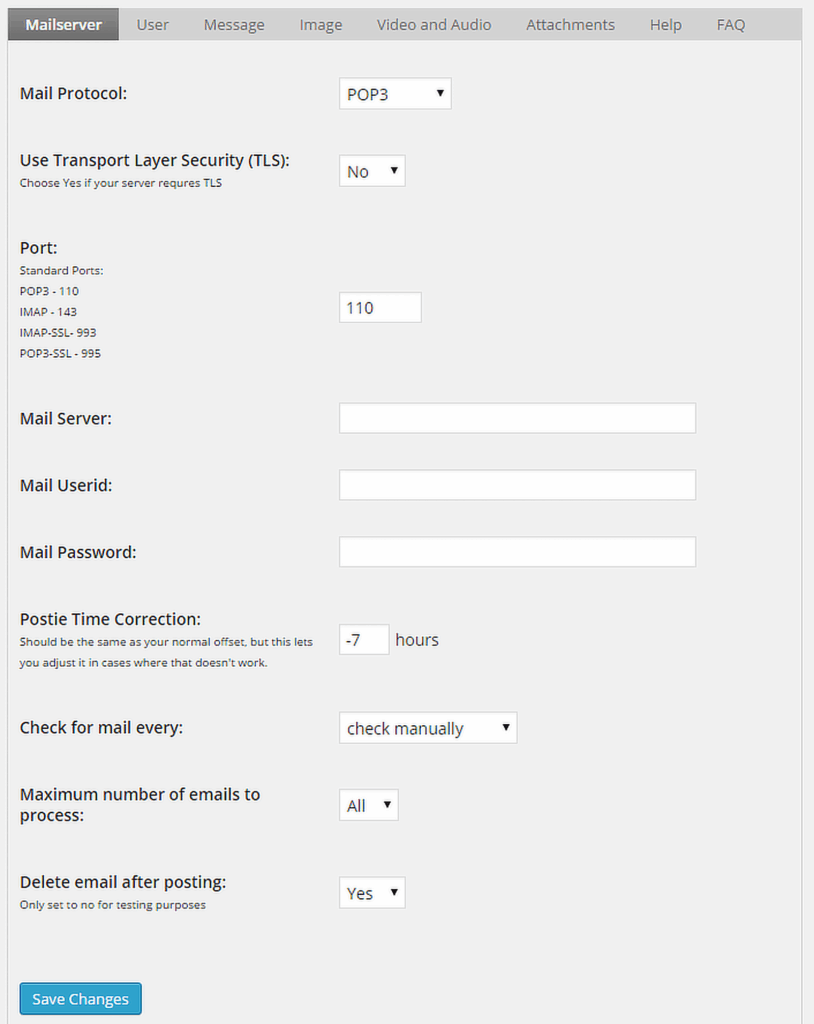 Configurazione di Postie