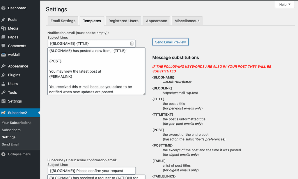Iscriviti ai modelli di email