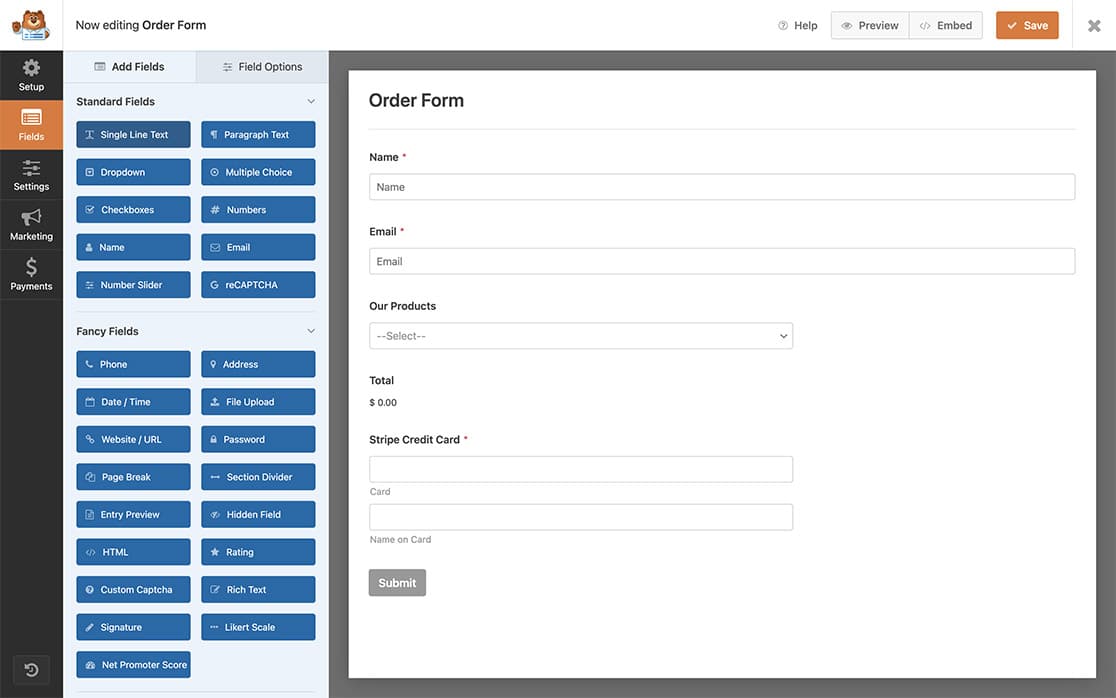create your payment form and add your fields