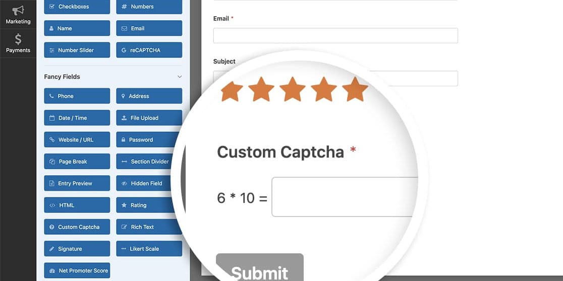 Form preview of the new custom captcha question/answer
