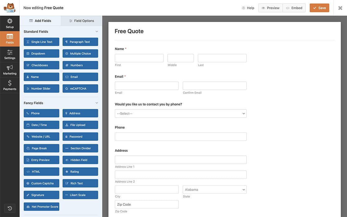 create your form and add your fields