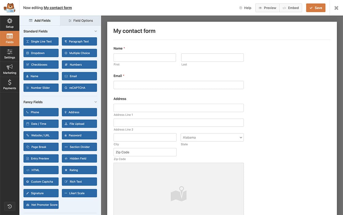 create your form and add your fields including at least one Address form field