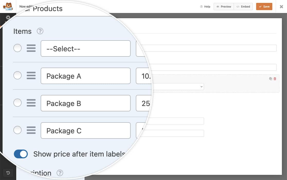 just add an empty price dropdown selection to the form
