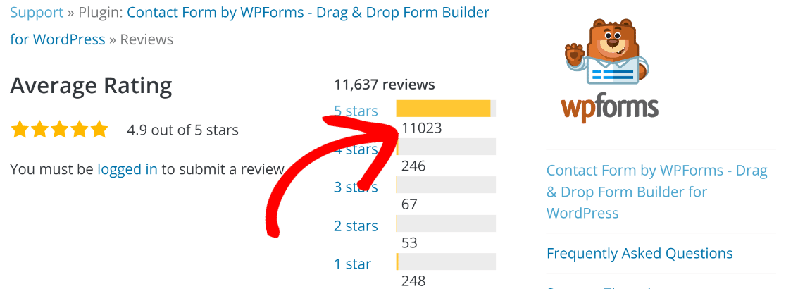 WPForms 5 star reviews