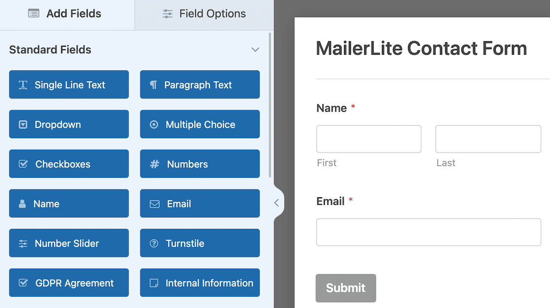 Customize your MailerLite contact form in the form builder